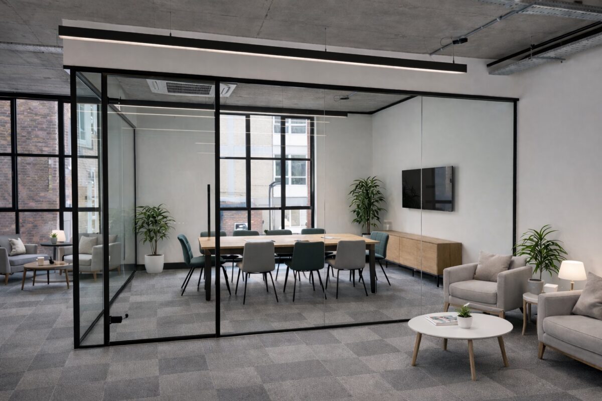 Frameless glass partitions in a modern London office