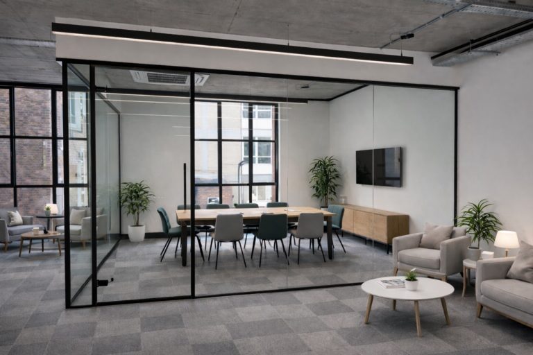 Frameless glass partitions in a modern London office