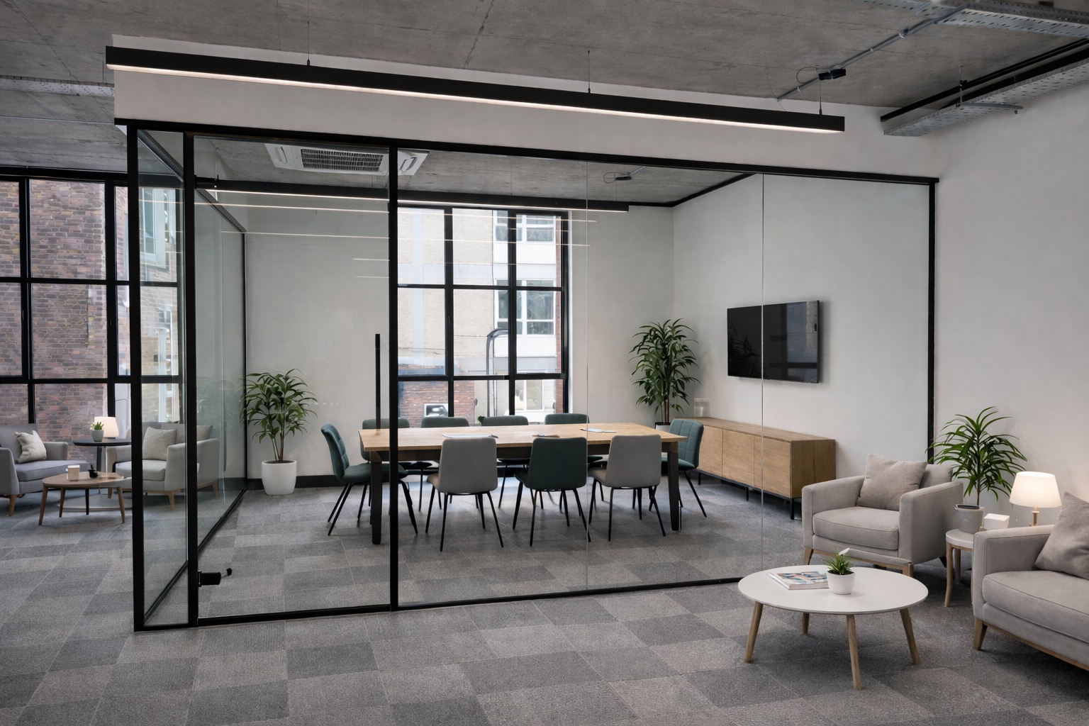 Frameless glass partitions in a modern London office