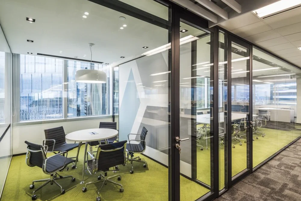 Completed office glass partition installation for QBE Insurance
