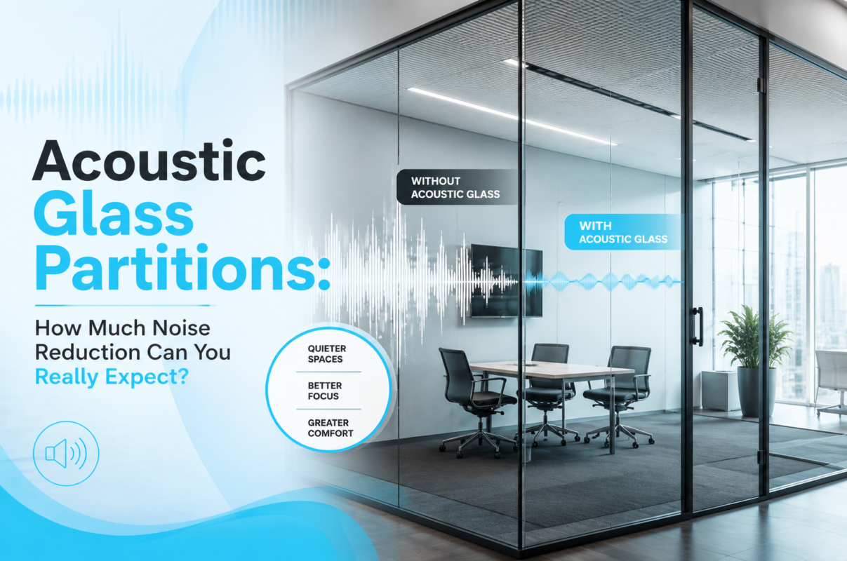 Acoustic glass partitioning for a guide to noise reduction