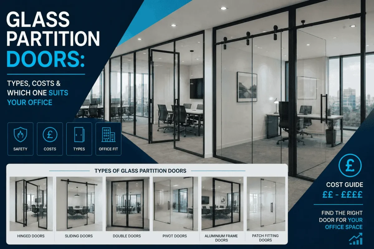 Glass partition doors for modern office interiors