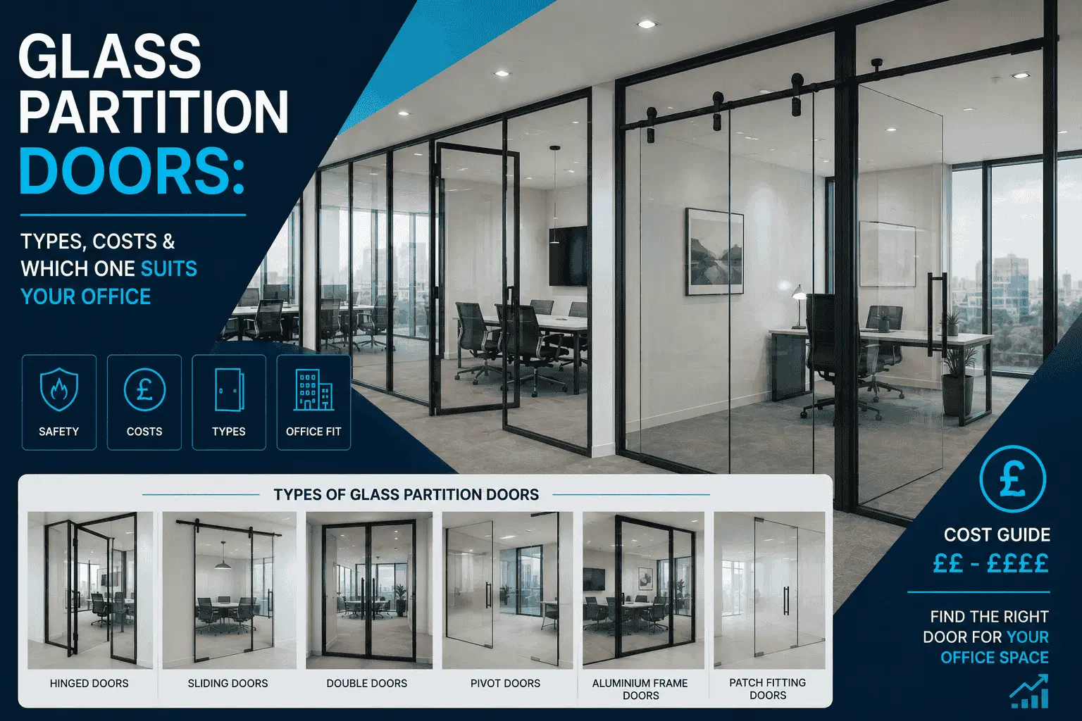 Glass partition doors for modern office interiors