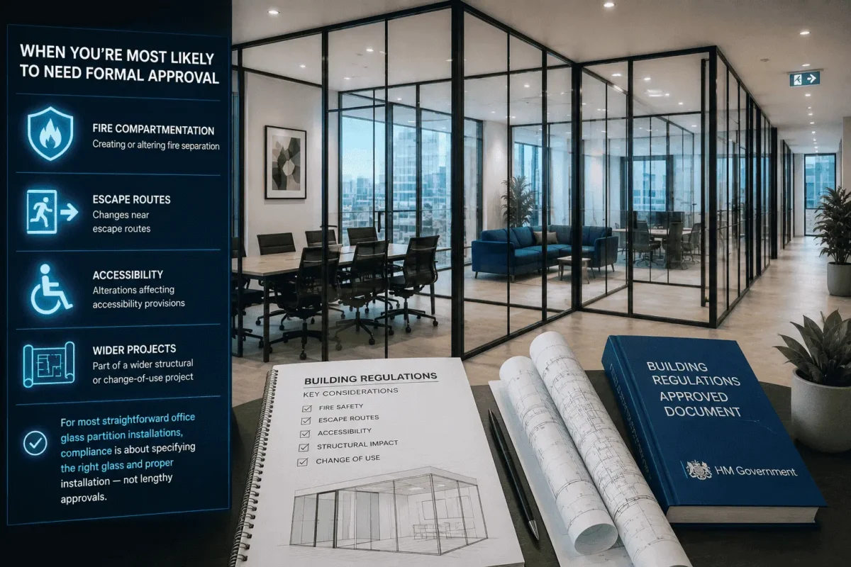 Building regulations approval for glass partition installations in UK offices